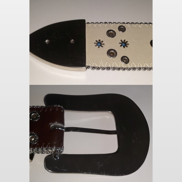 BHW dark brown genuine leather western bling belt - Picture 7 of 8